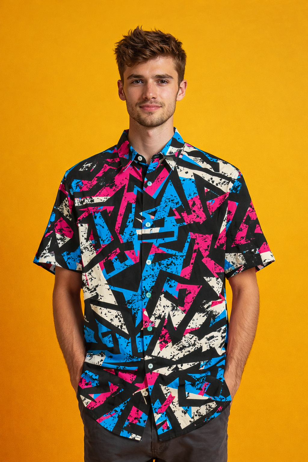 Geometric Trend Focused Patterned All Over Print Oversized Shirt
