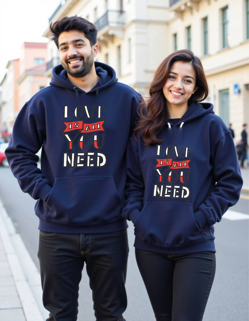 Thumbnail: love is all you need Casual Printed Graphic Couple Hoodies