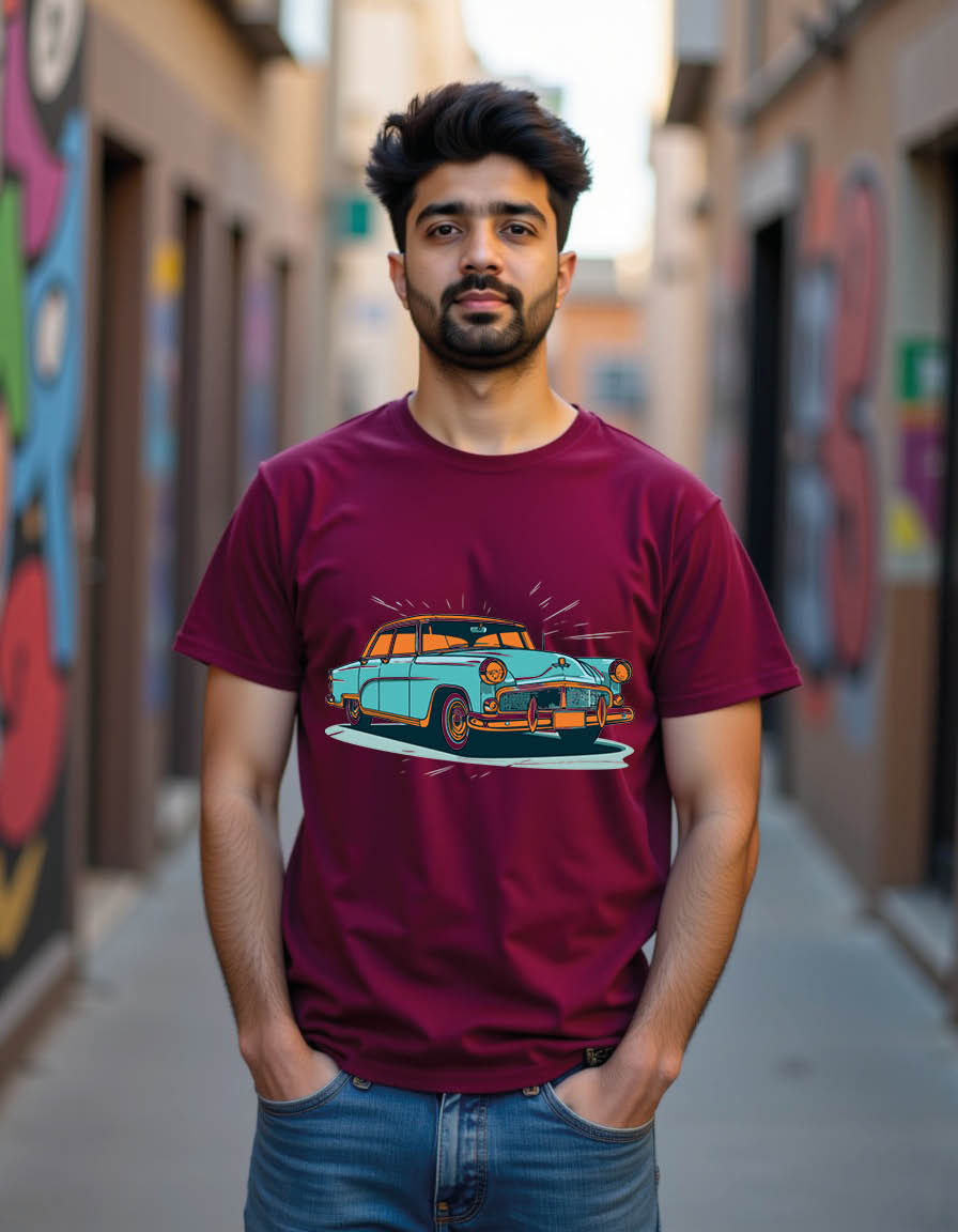 Thumbnail: car with pop art style mens printed graphic t shirt