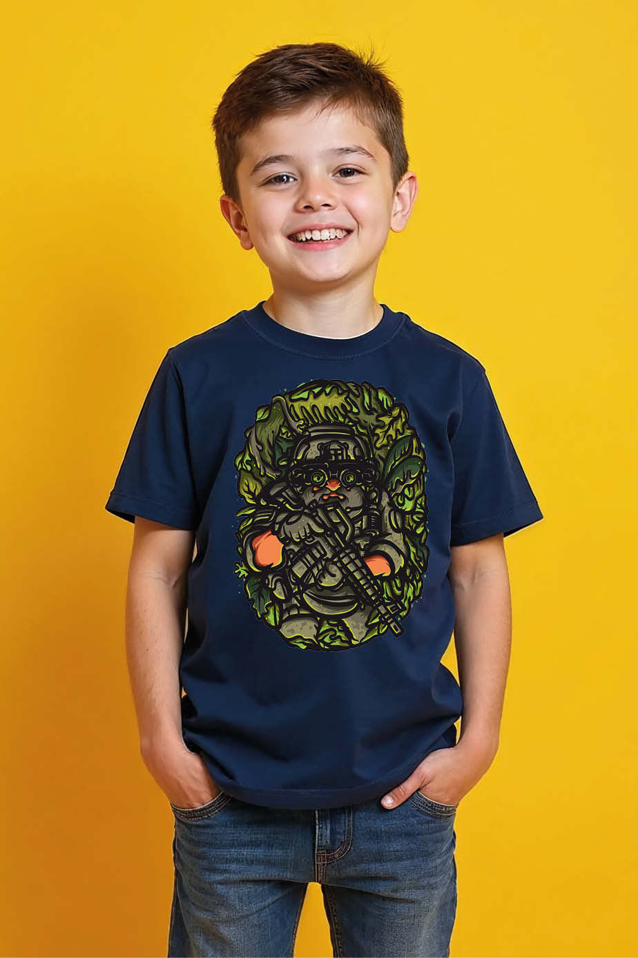 Thumbnail: Jungle Commando Bear Graphic T-Shirt for Kids – Fun Adventure Tee for Boys & Gir