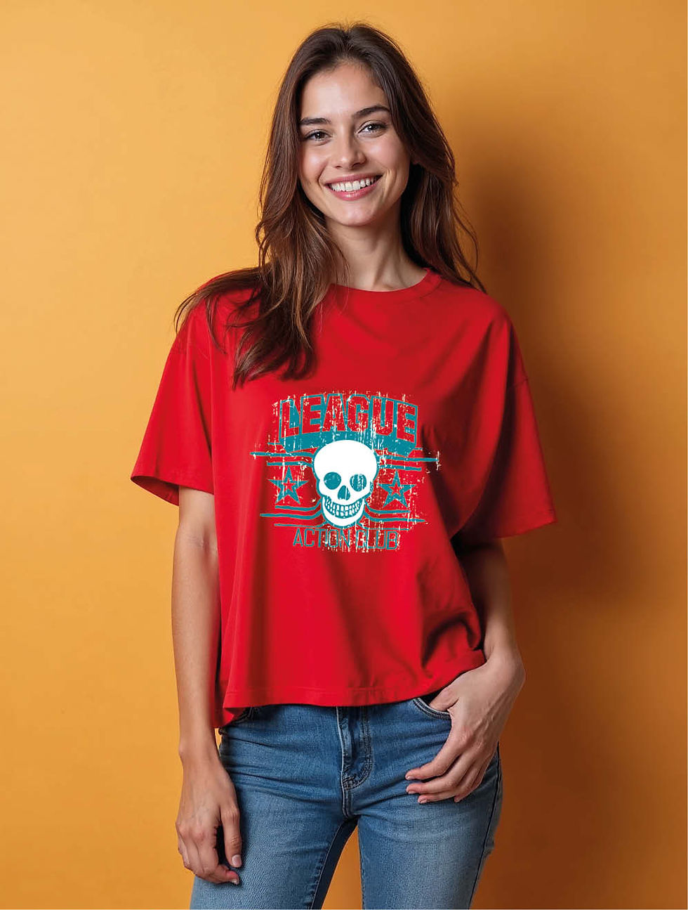 Distressed Skull and Stars League Vengeance Chic Women’s Printed Graphic t shirt