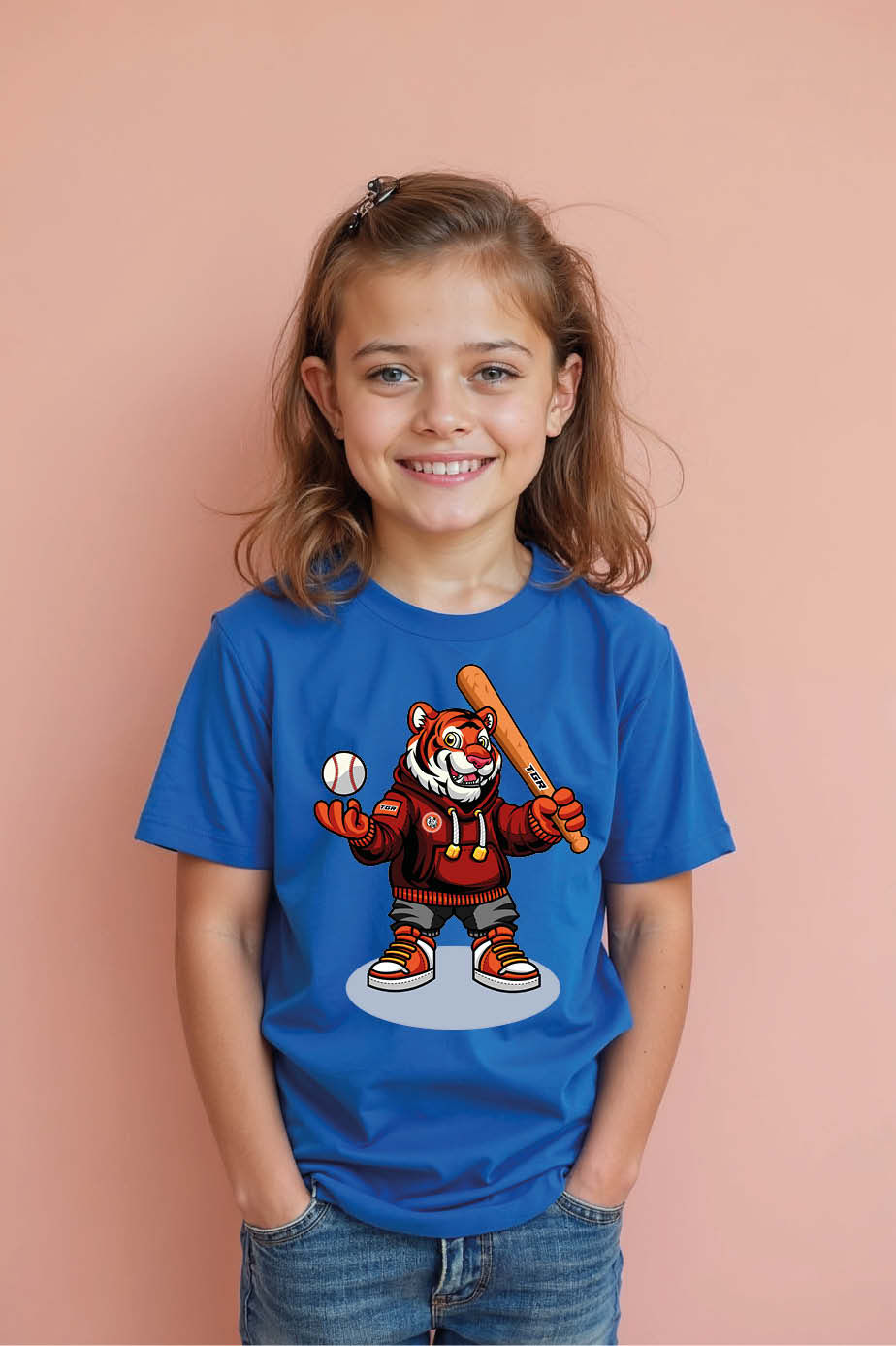 Hoodie Tiger Holding Bat and Ball Graphic Shirt Comfortable Stylish Kids Graphic