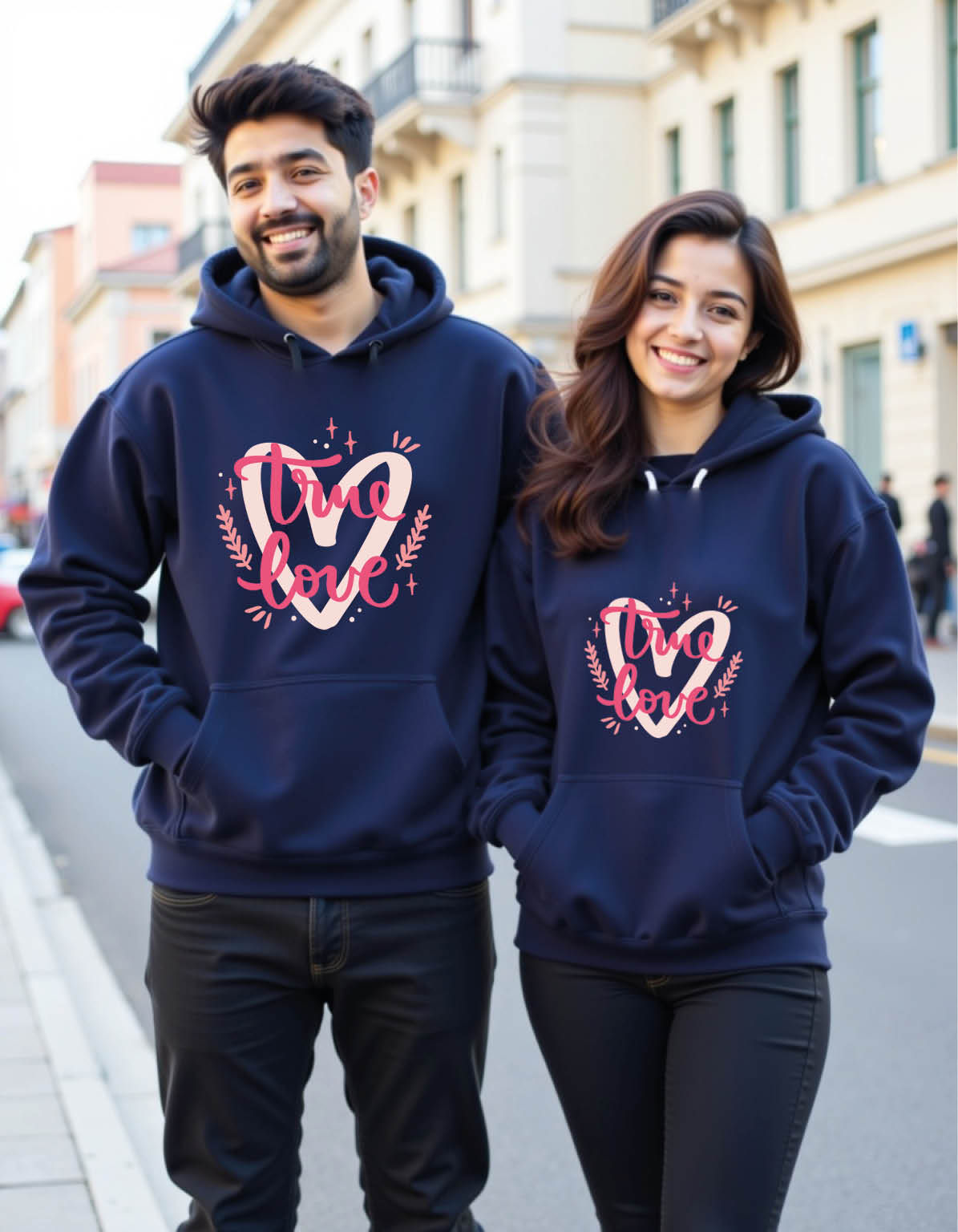 true love Stylish Printed Graphic Couple Hoodies Streetwear