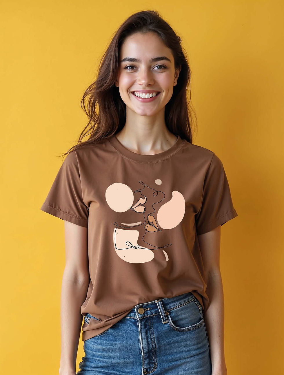Thumbnail: Abstract Face Line Art Trendy Women’s Stylish Printed T-Shirt – Discount