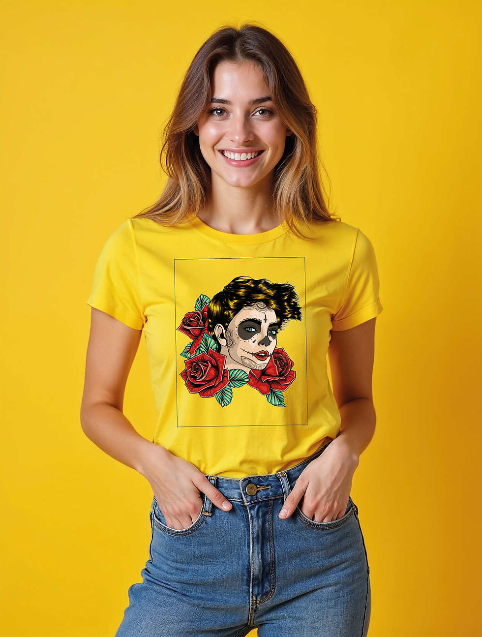 Thumbnail: Day of the Roses Chic Women’s Printed Graphic Streetwear T-Shirt – Sale