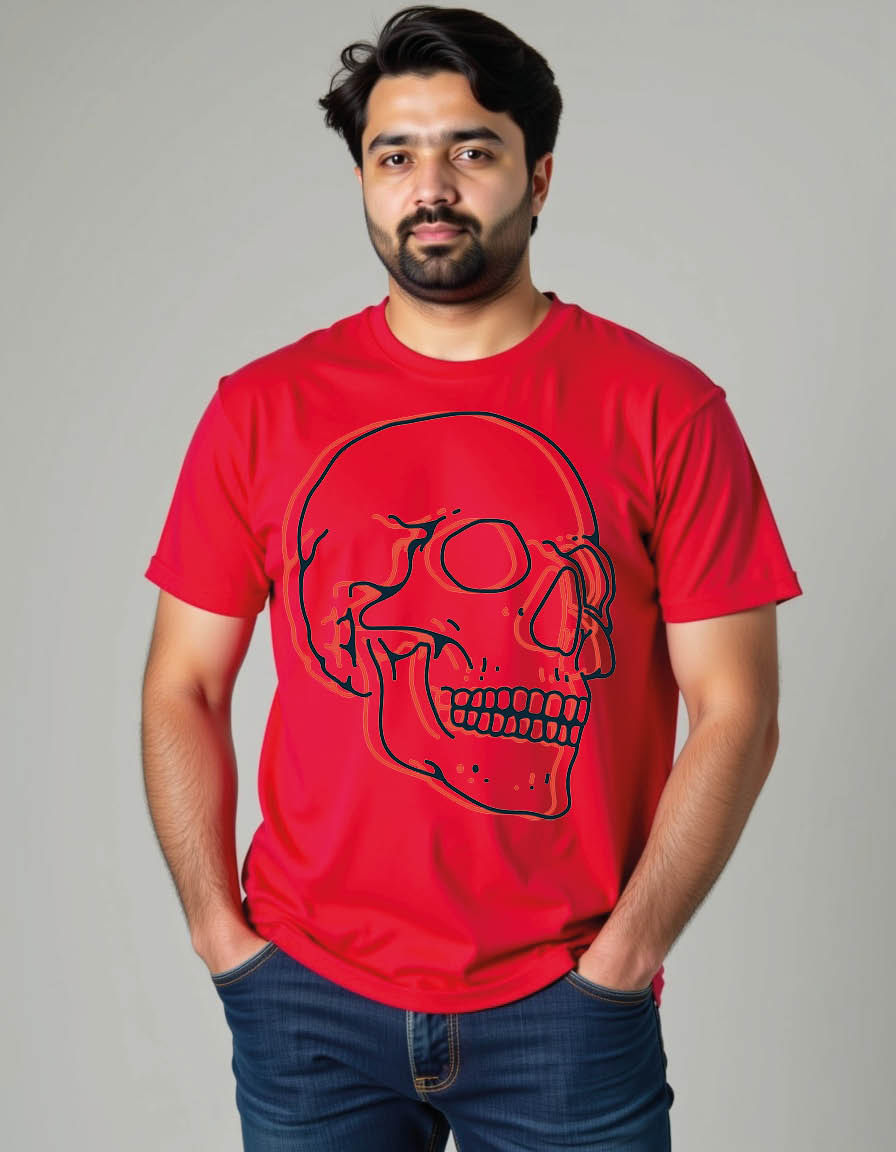 Thumbnail: linear hand drawn skull with stereo effect mens printed graphic t shirt