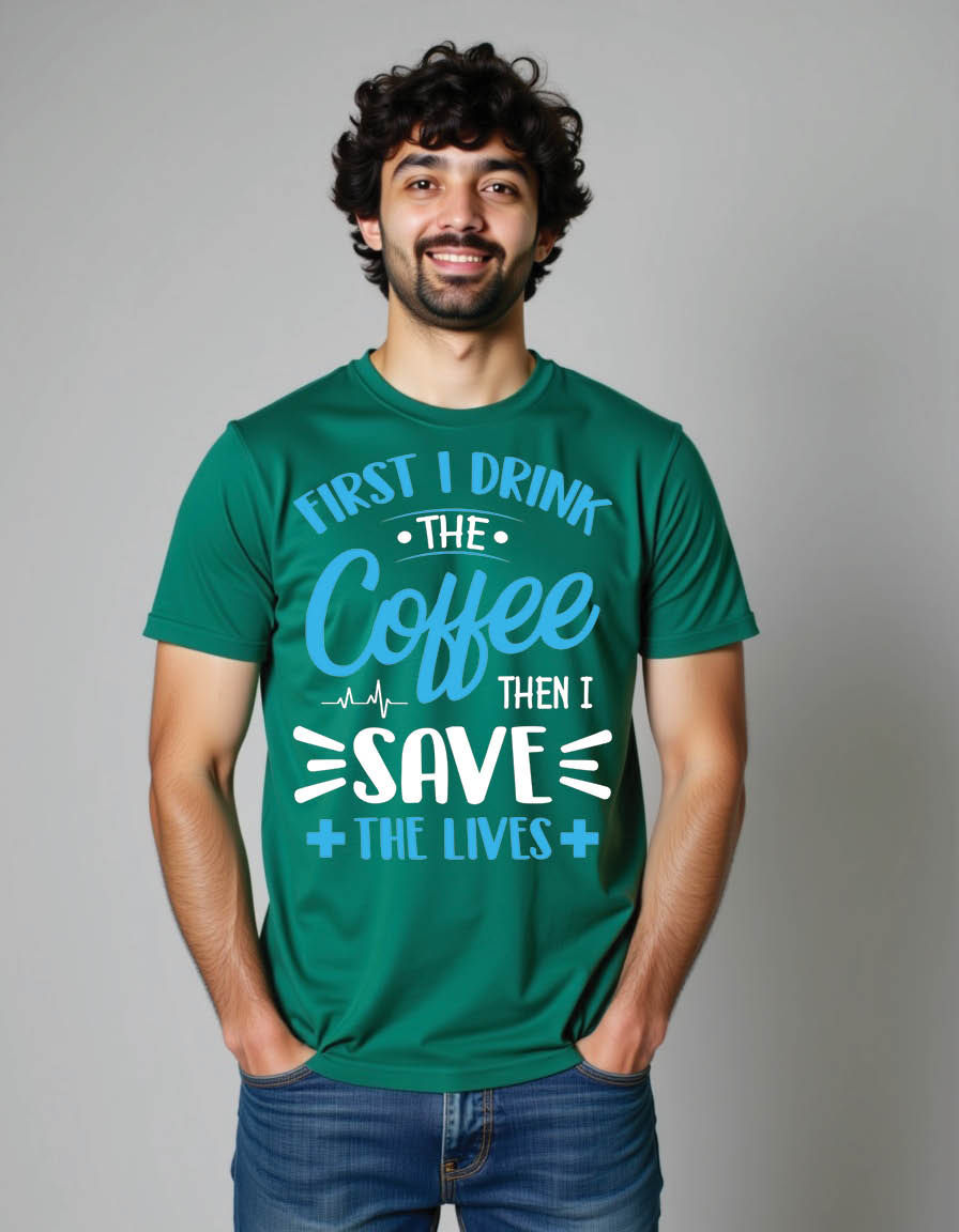 Thumbnail: first i drink coffee then i save lives nurse mens printed graphic t shirt