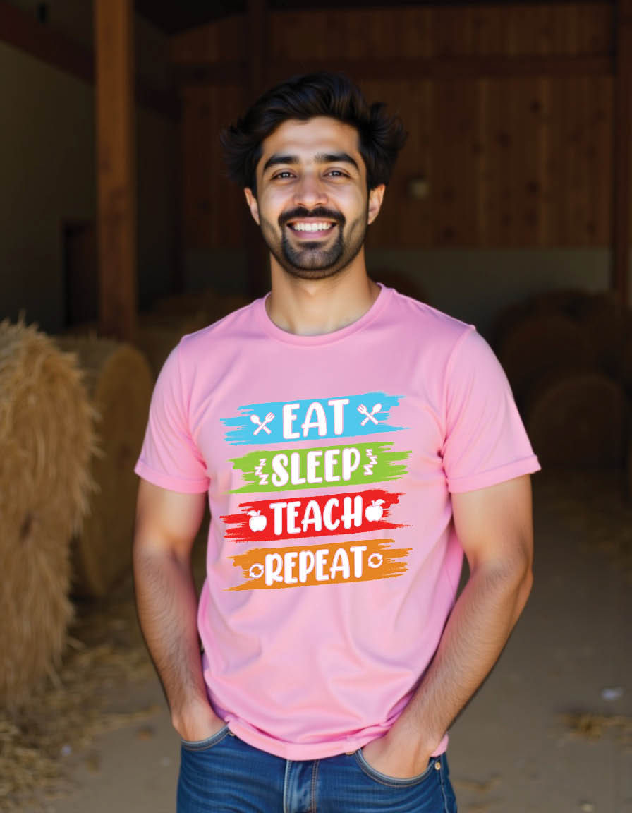 Thumbnail: eat sleep teach repeat teacher mens printed graphic t shirt