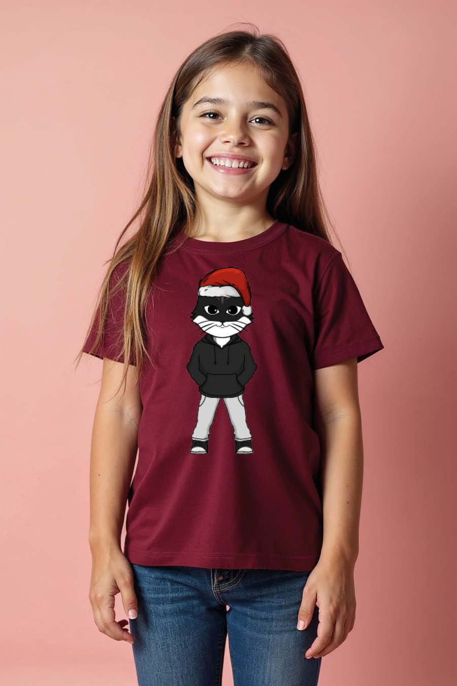 Thumbnail: cat santa in standing still position Soft Cute Kids Typography T-Shirt