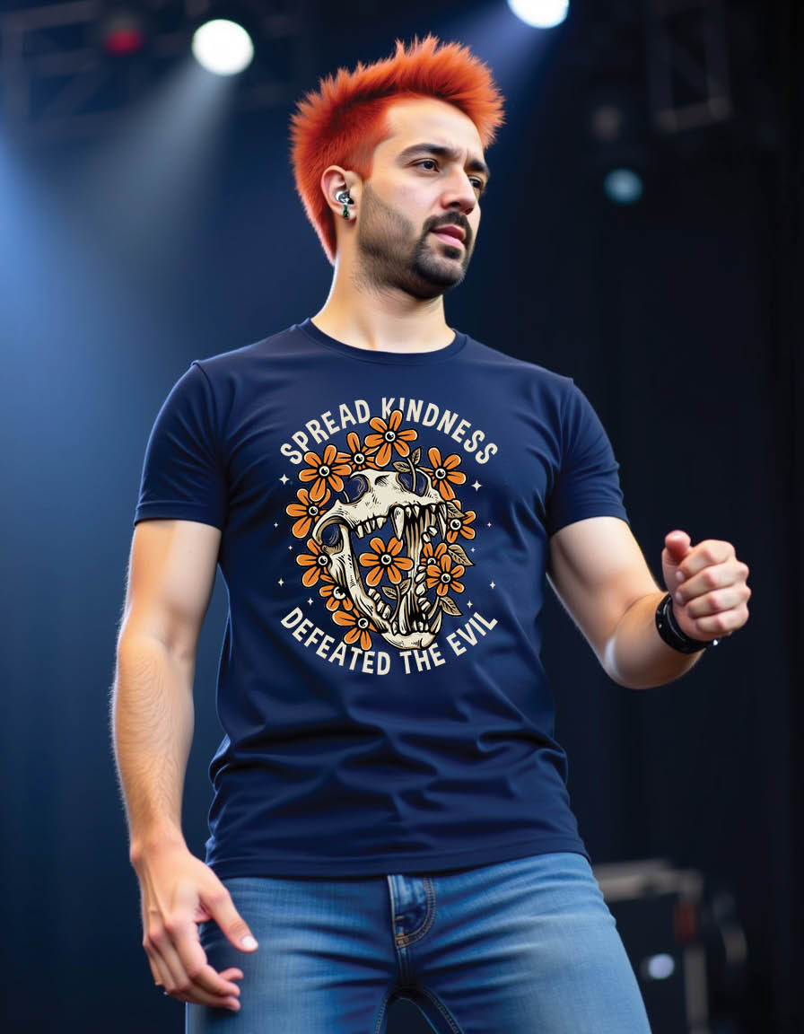 Thumbnail: tiger skull head with some flowers mens printed graphic t shirts