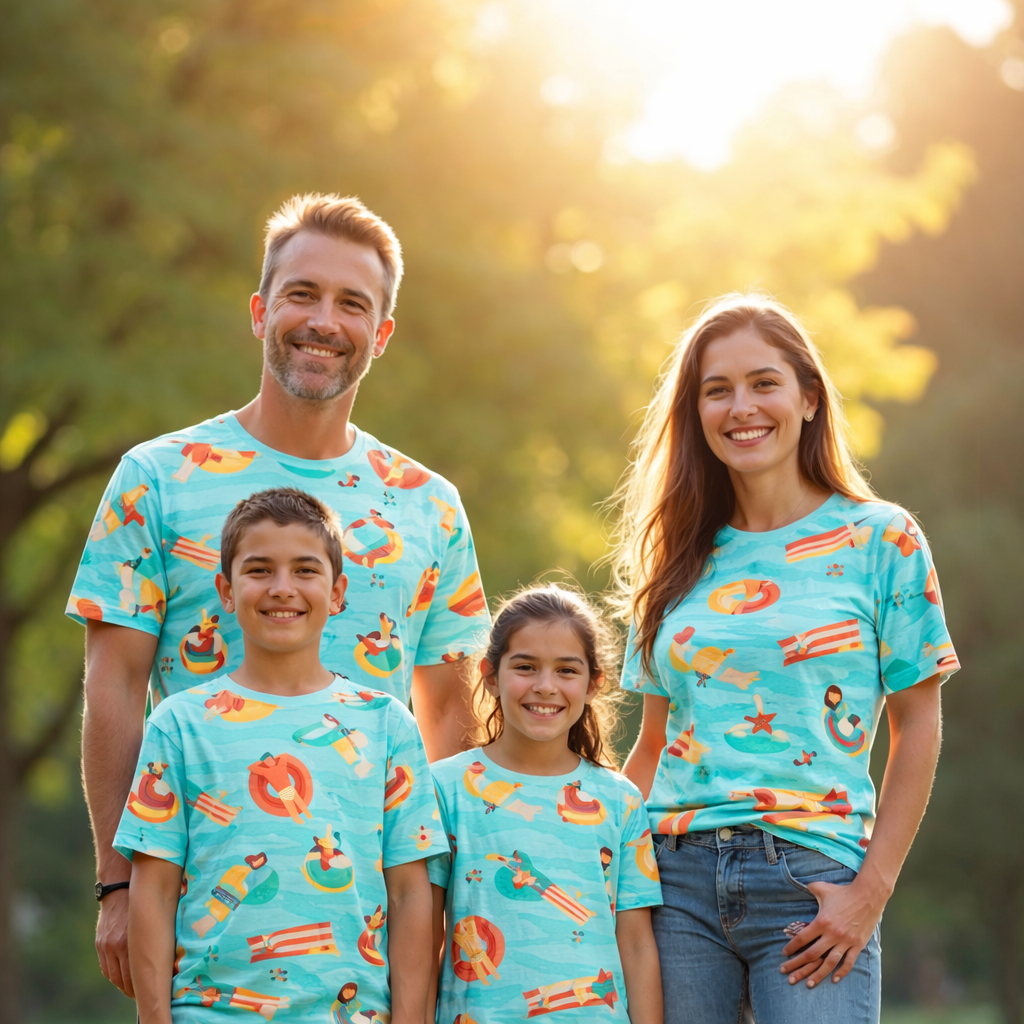 summer family in matching printed T-shirts pack of 4
