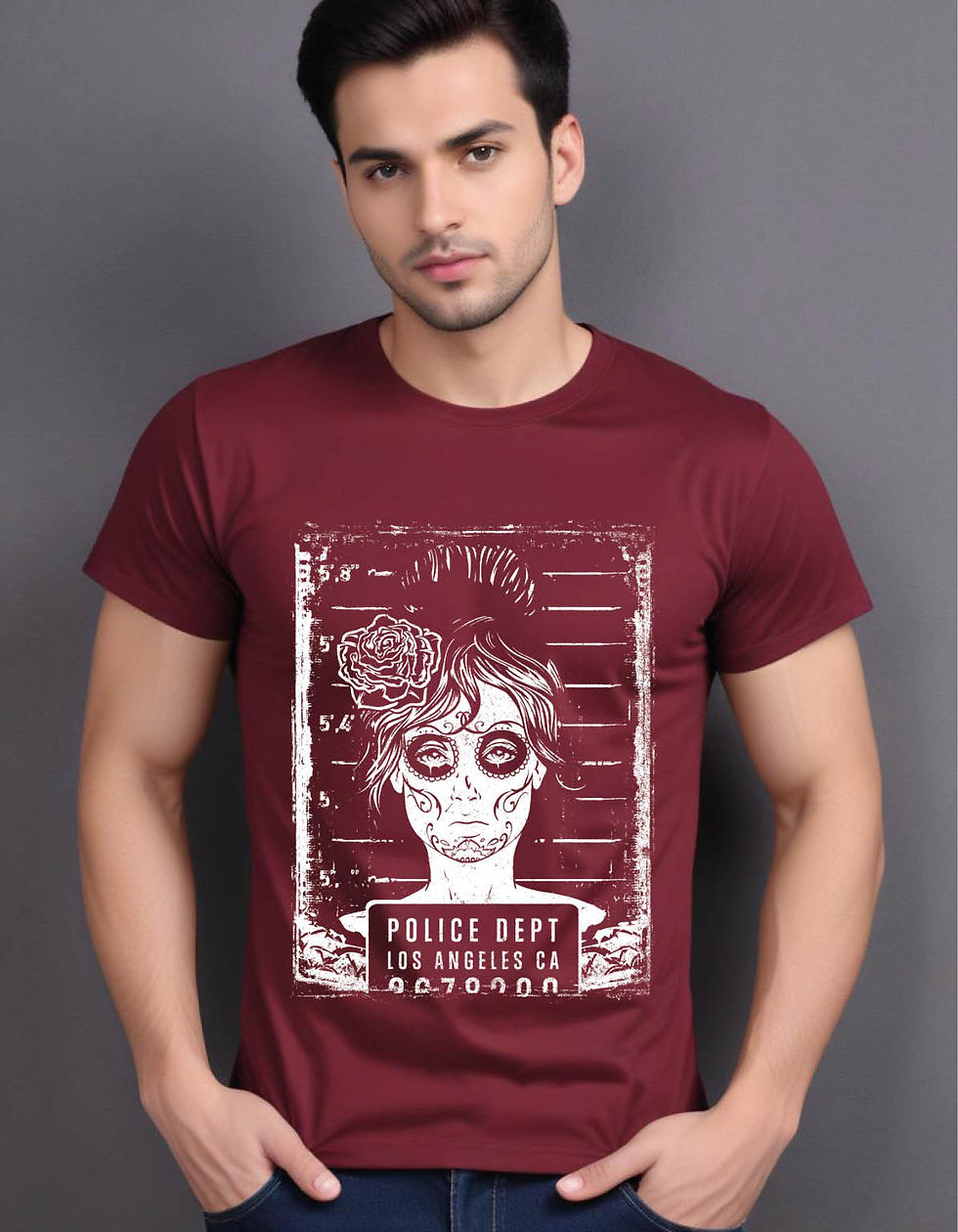 Thumbnail: busted mugshot sugar skull girl mens printed graphic t shirt