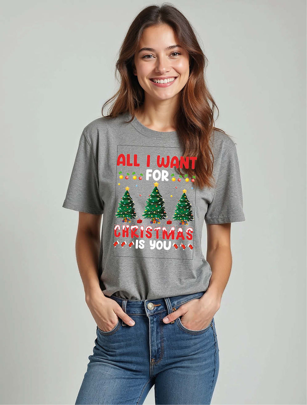 Thumbnail: All i want for christmas Casual Women’s Typography printed  T-Shirt – Shop Now