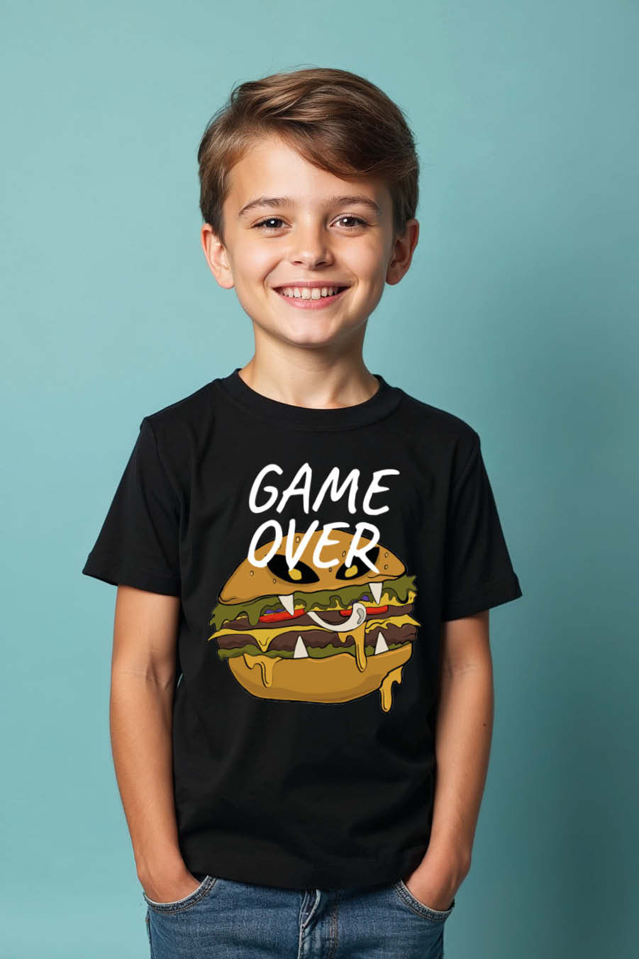 Thumbnail: game over Playful Casual Kids Printed T-Shirt – Print Design for Boys & Girls