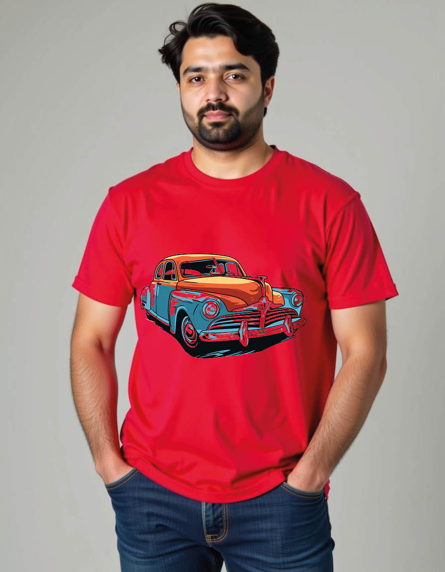 Thumbnail: car with pop art style mens printed graphic t shirt