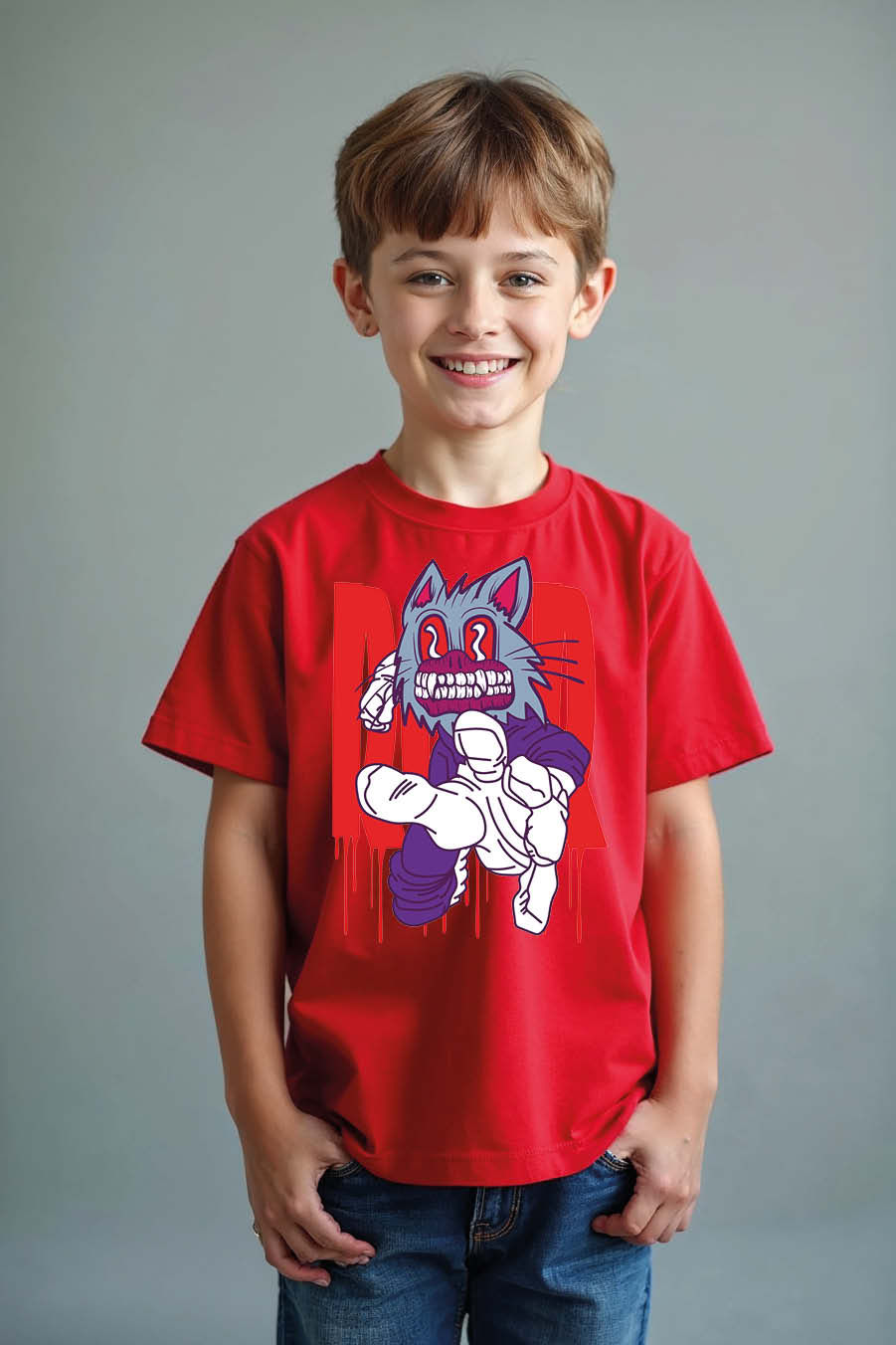 Thumbnail: Wolf Monster Reaching Out Graphic Casual Trendy Printed Tee for Kids – Graphic