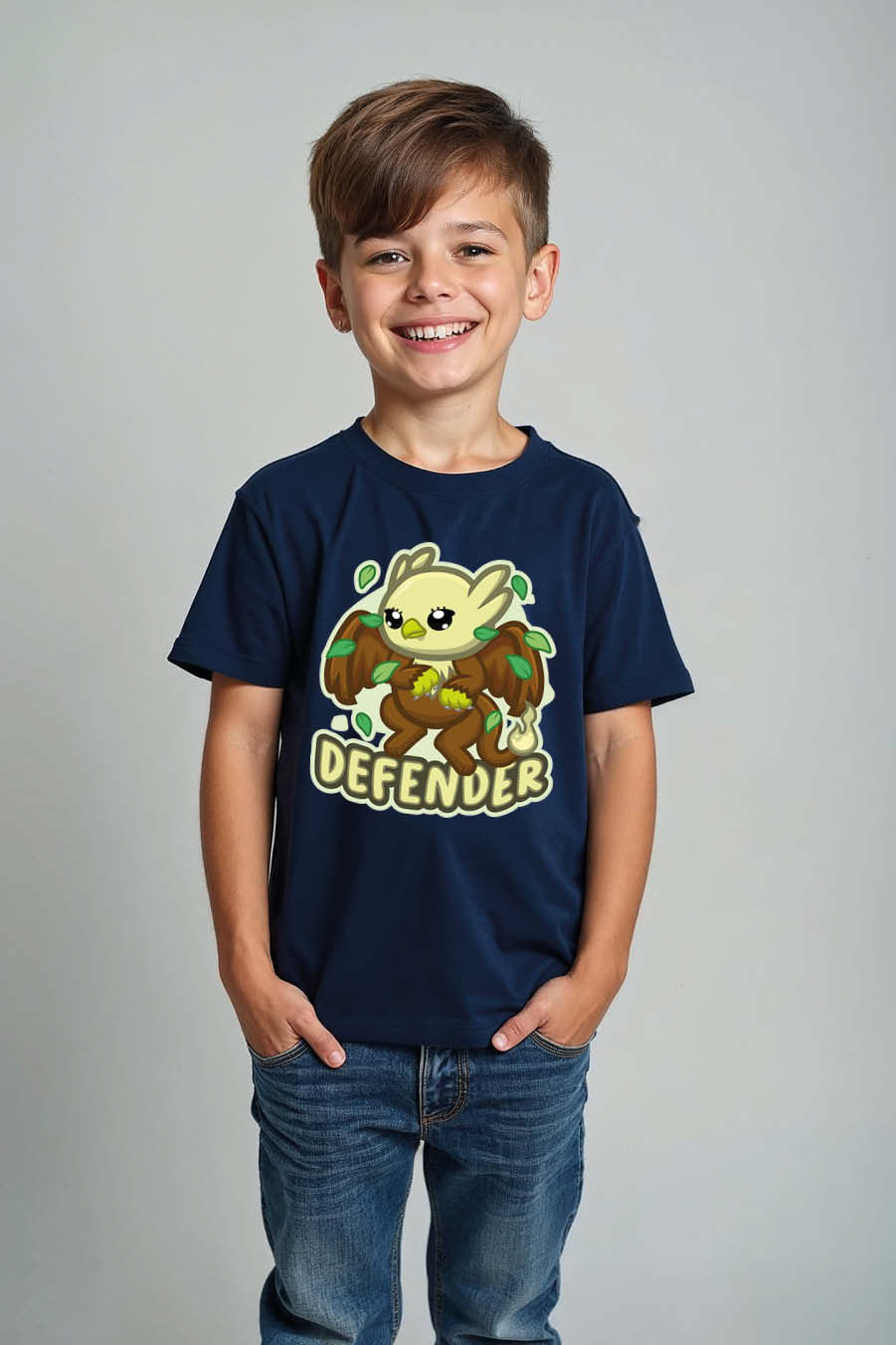 Thumbnail: Defender Playful Stylish Kids Graphic T-Shirt – Typography Print Design for Boys
