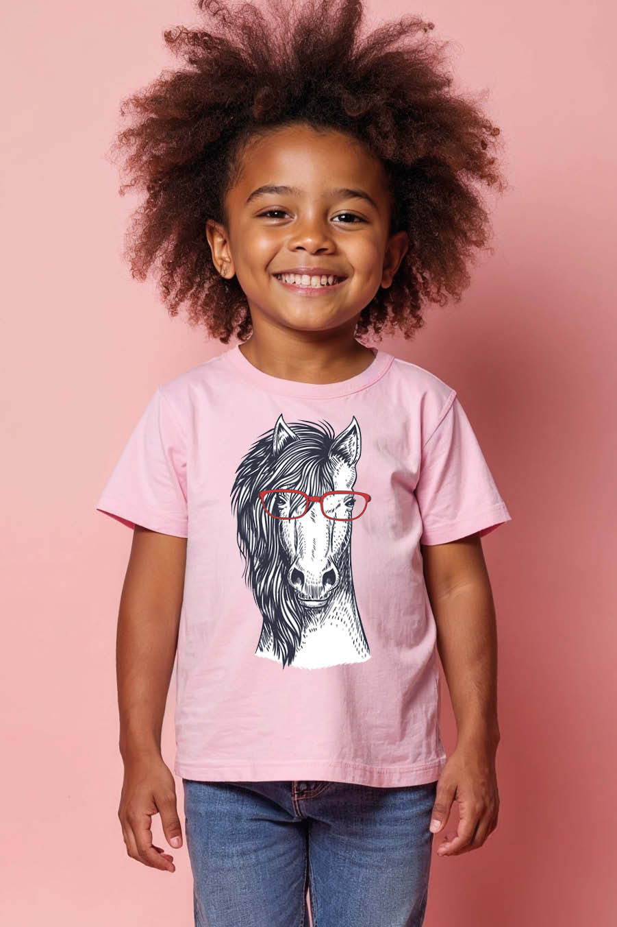 Cute Horse Sketch T-Shirt – Artistic Animal Print with Red Glasses | Fun