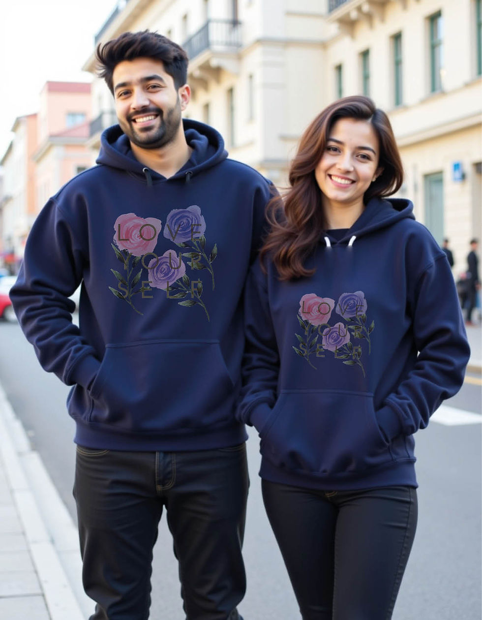 Thumbnail: love your self Trendy Printed Graphic Couple Hoodies