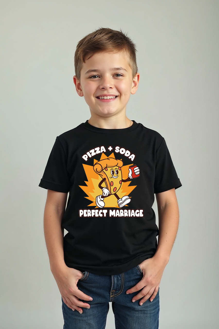 Thumbnail: Pizza Soda Colorful Cool Cartoon Kids T-Shirt – Character Print Design for Boys