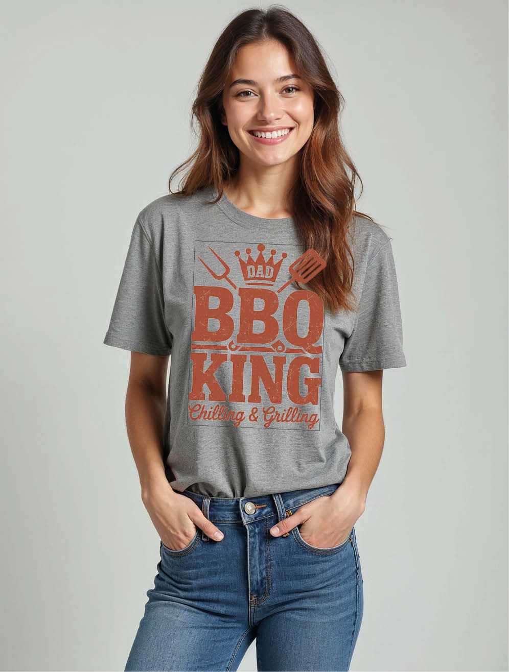 dad bbo king chilling & grilling Chic Women’s Printed Graphic T-Shirt – Shop Now