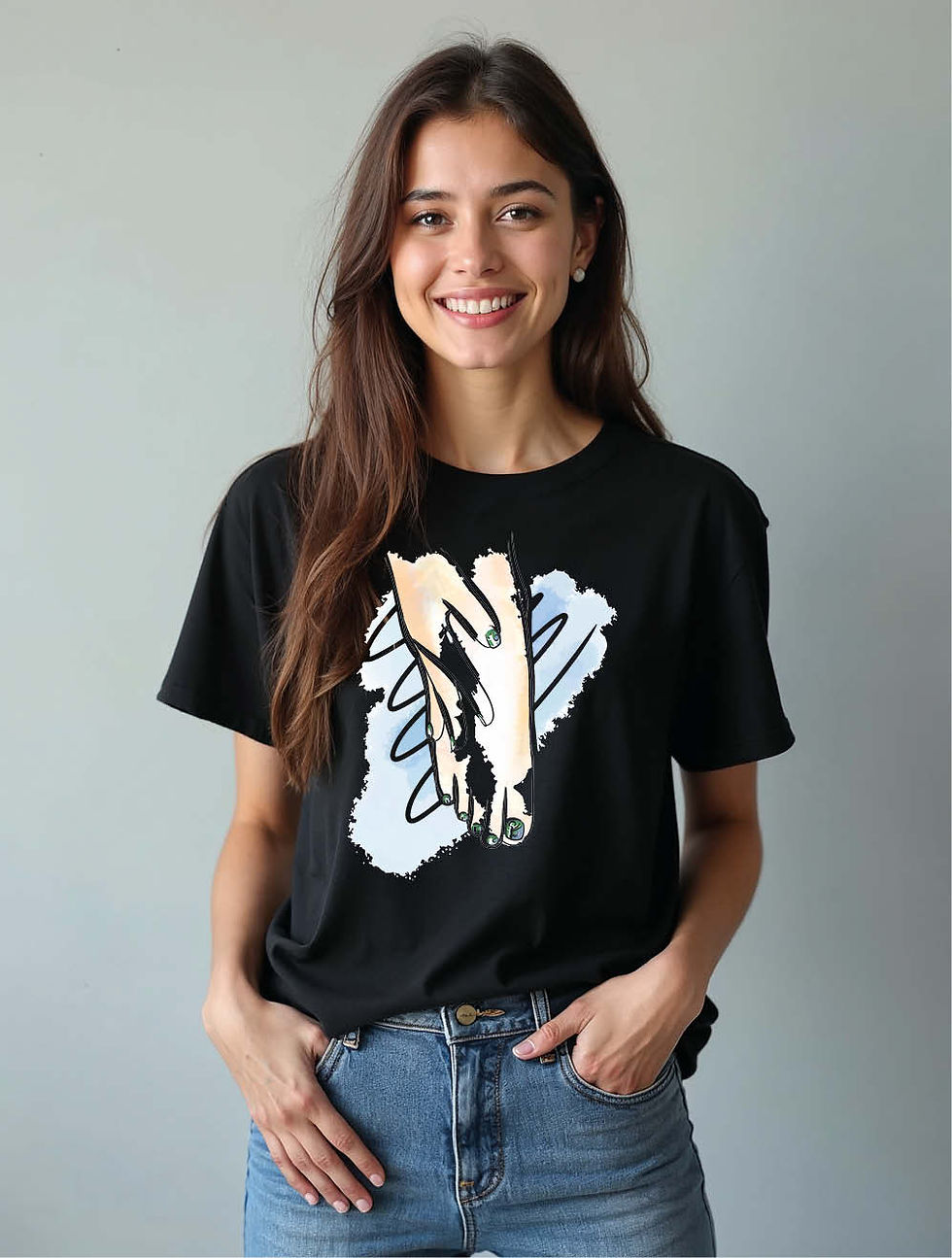 Thumbnail: Abstract Hands and Nails Art Graphic T-ShirtCasual Women’s Printed Graphic