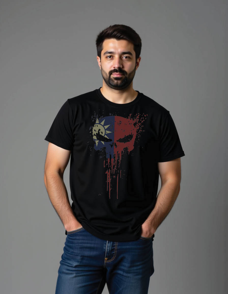 Thumbnail: skull head taiwan flag with grunge texture mens printed graphic t shirt