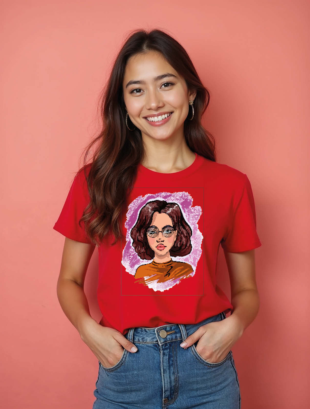Red Retro Glasses Modern Women’s Printed T-Shirt – Fast Delivery