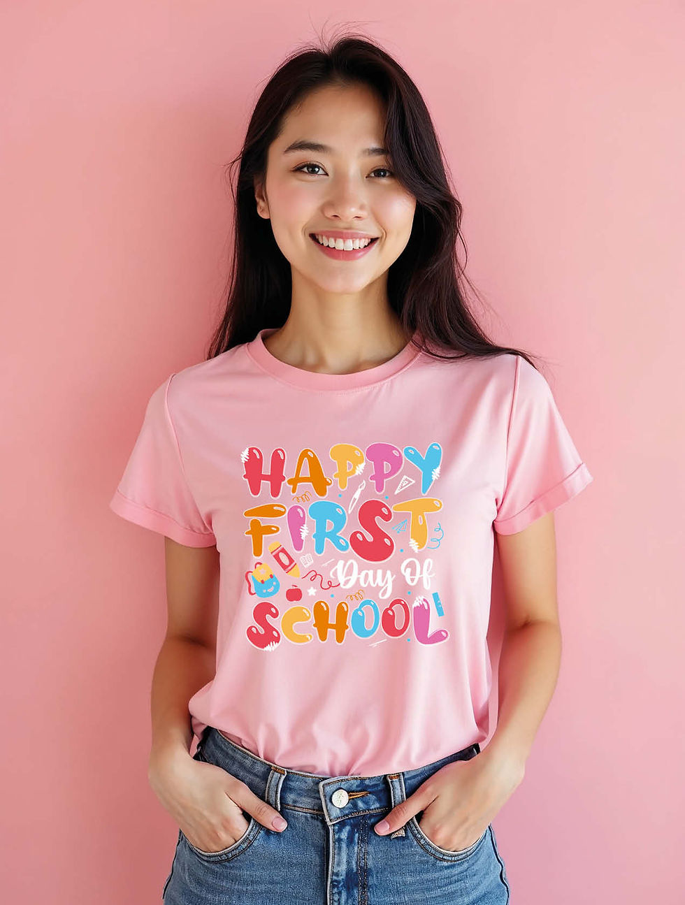 Thumbnail: happy first day of school Cool Women’s Printed Graphic Streetwear T-Shirt