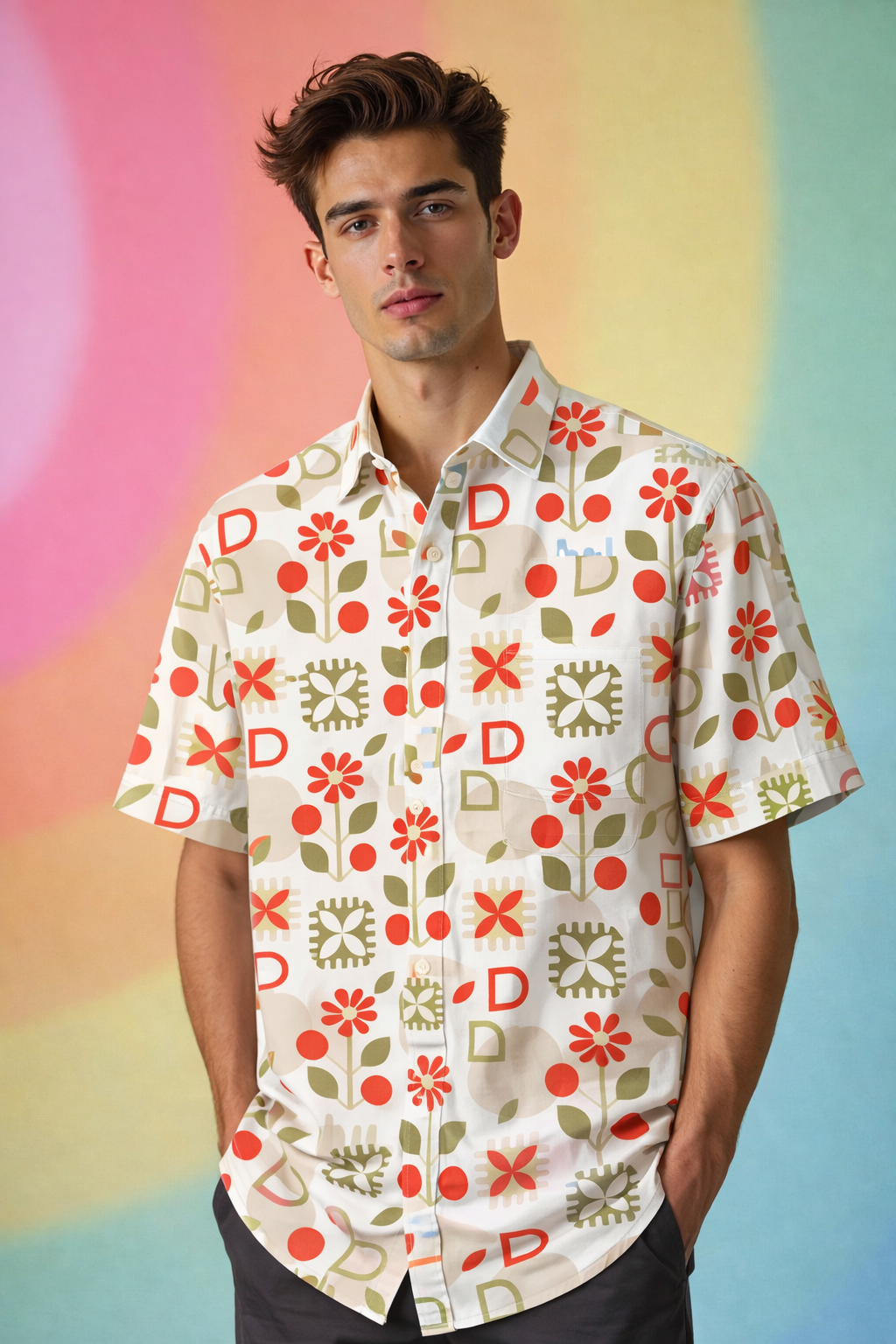 Relaxed style in soft colors Premium Street Fashion Patterned Oversized Shirt