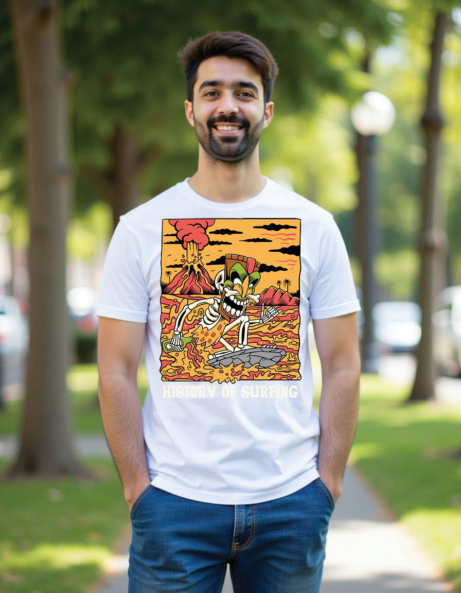 Thumbnail: skeleton surfing lava skull tiki mask mens printed graphic t shirts