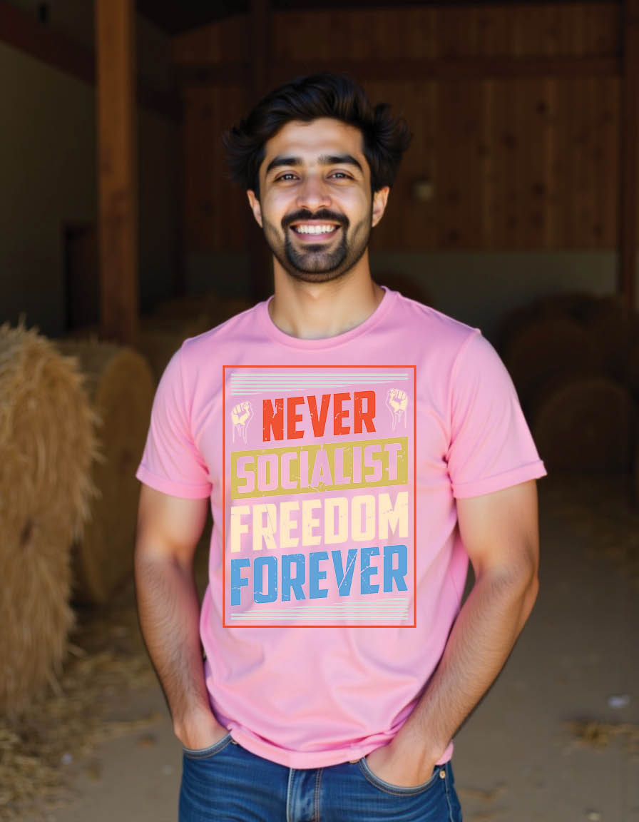 Thumbnail: never socialist freedom forever labor day mens printed graphic t shirt