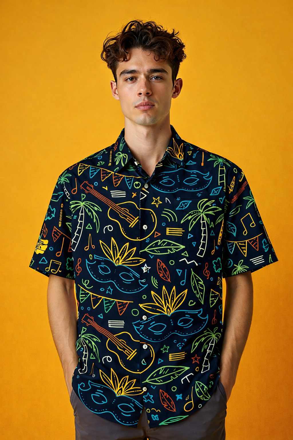 Bright Retro Style Limited Edition Patterned All Over Print Oversized Shirt