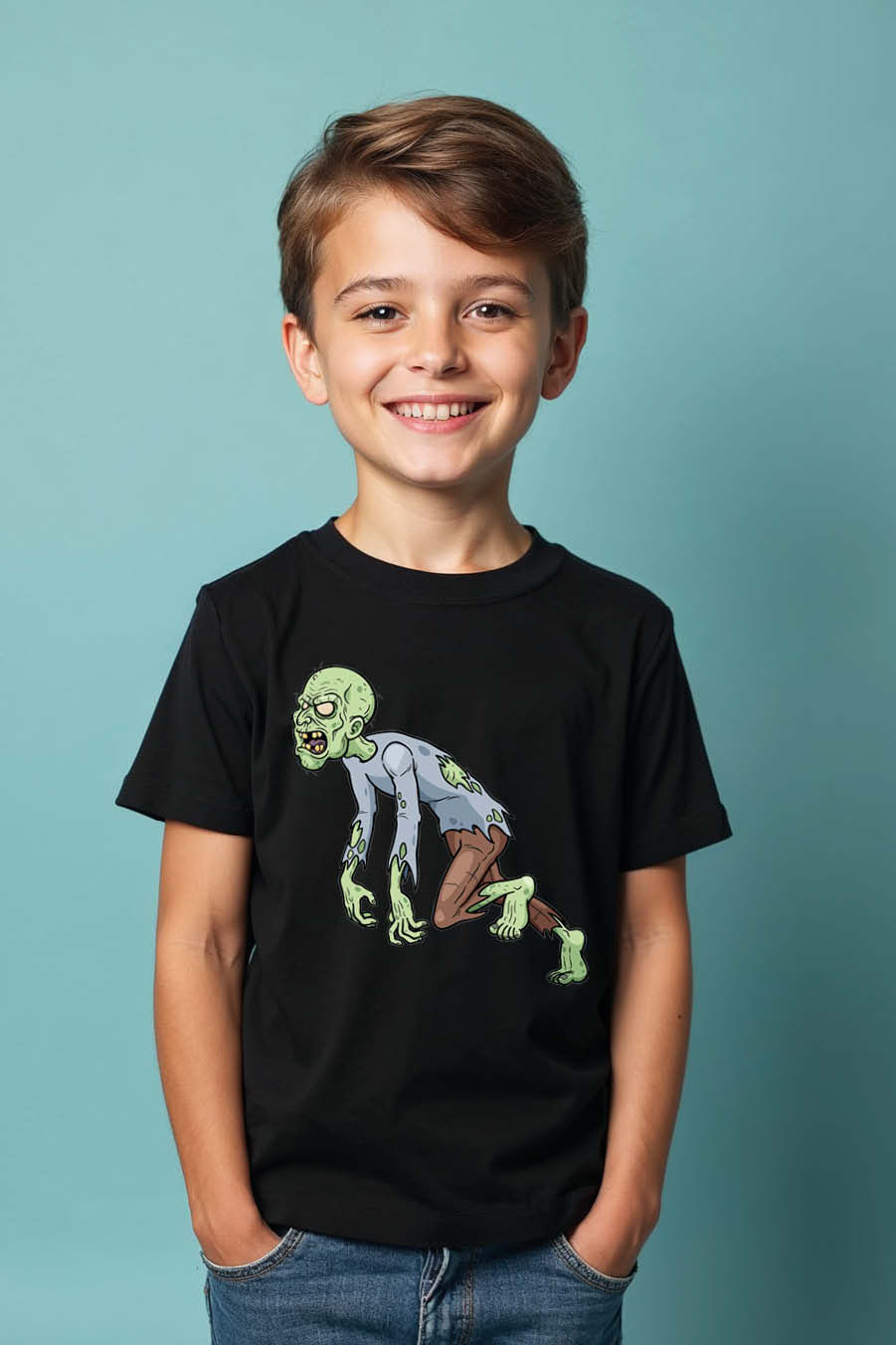 Thumbnail: Hunched Shambling Green Zombie Graphic T-Shirt Fashion Typography Print T-Shirt
