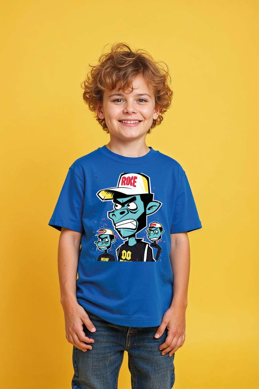 Thumbnail: Cartoon Blue Ape Crew Graphic T-Shirt Colorful Cute Kids Typography
