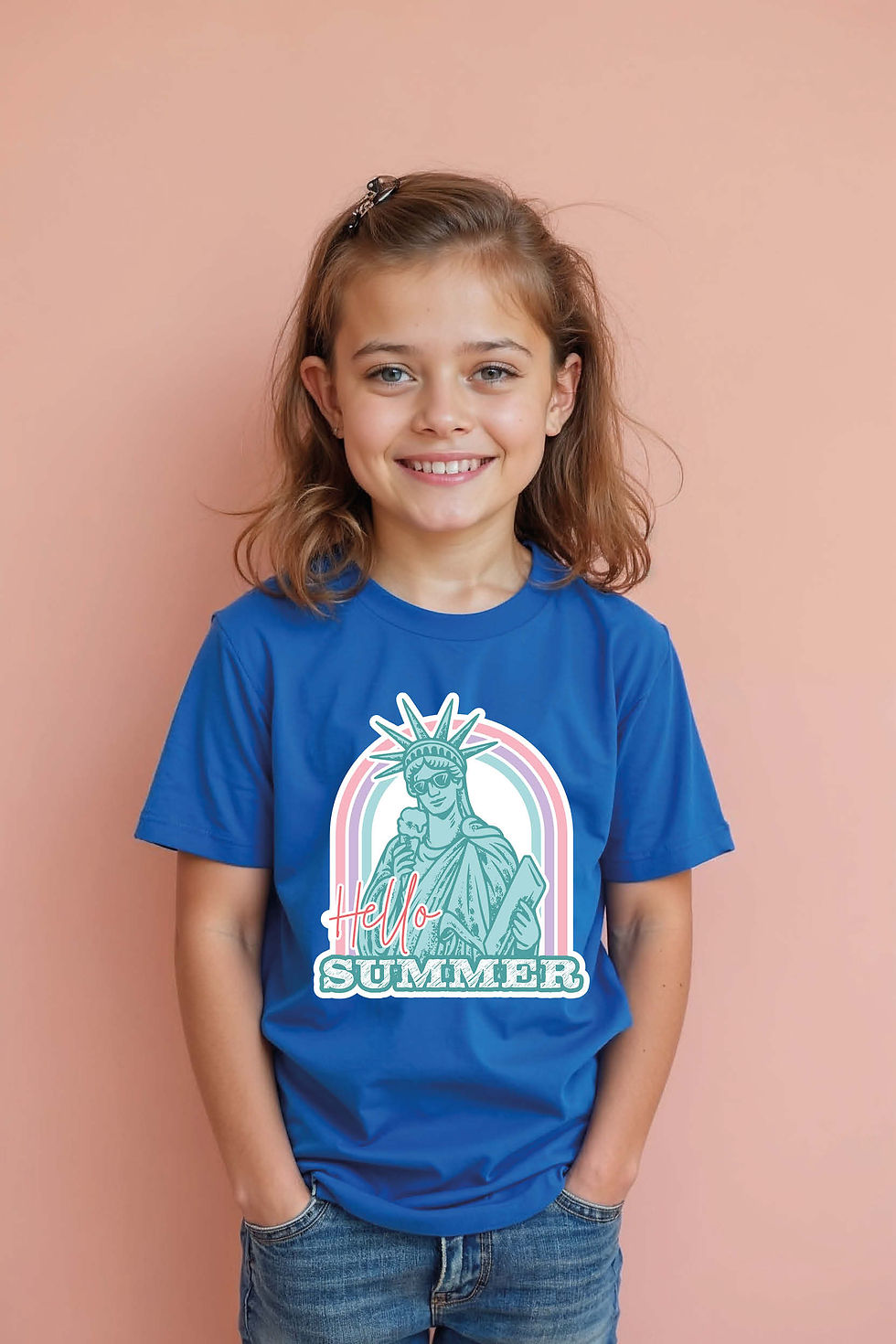 Thumbnail: Hello Summer Statue Graphic Kids T-Shirt – Cool Holiday Vibes Tee for Boys & Gir