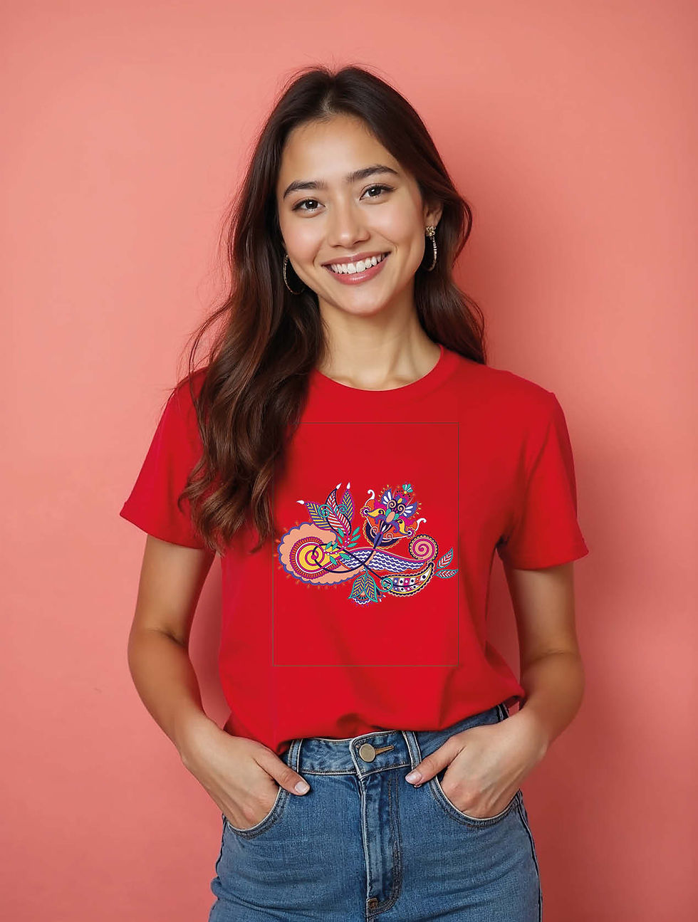 Thumbnail: Bohemian Paisley Swirl Trendy Women’s Printed Graphic Streetwear T-Shirt