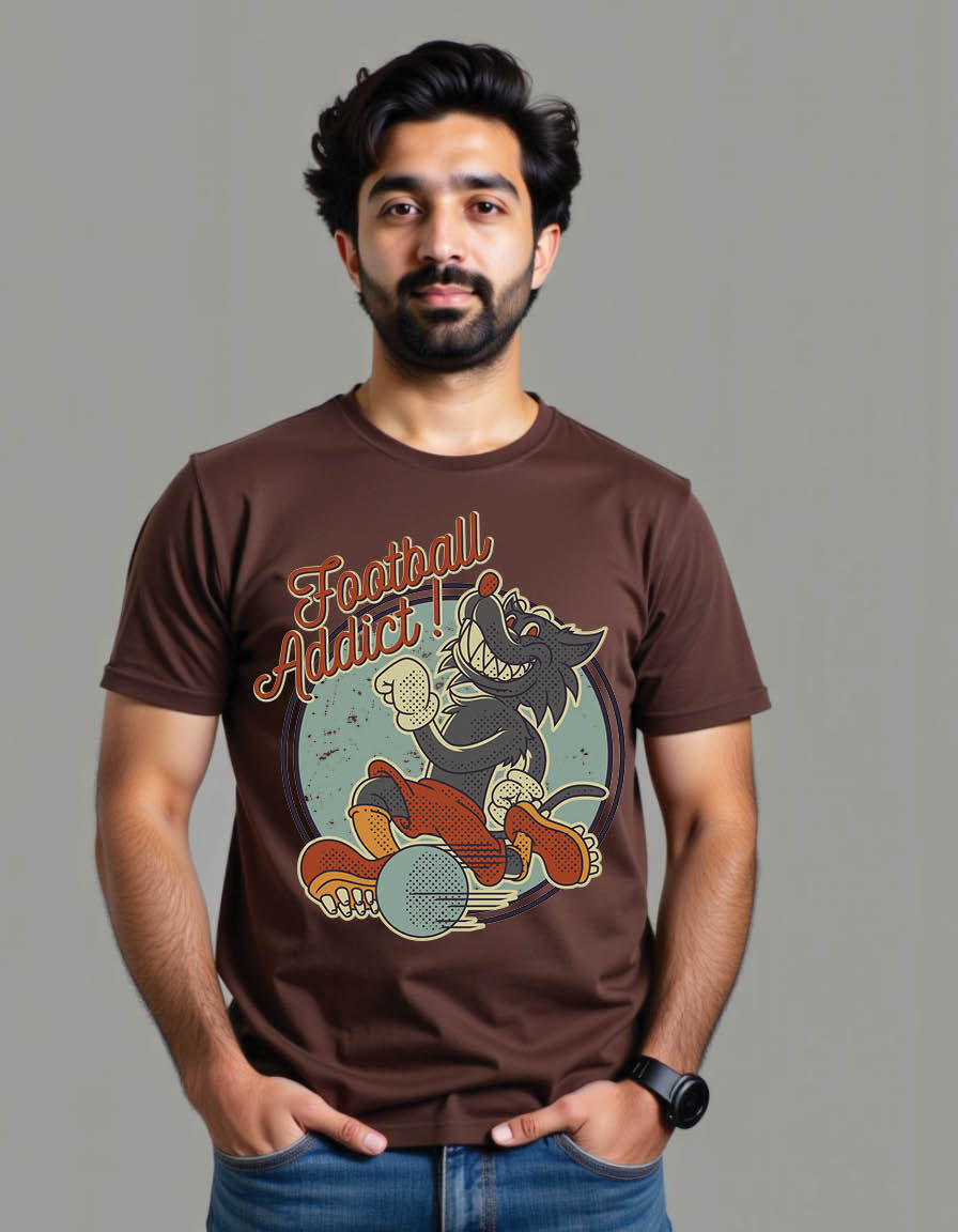 Thumbnail: cartoon emblem of wolf playing football mens printed graphic t shirts