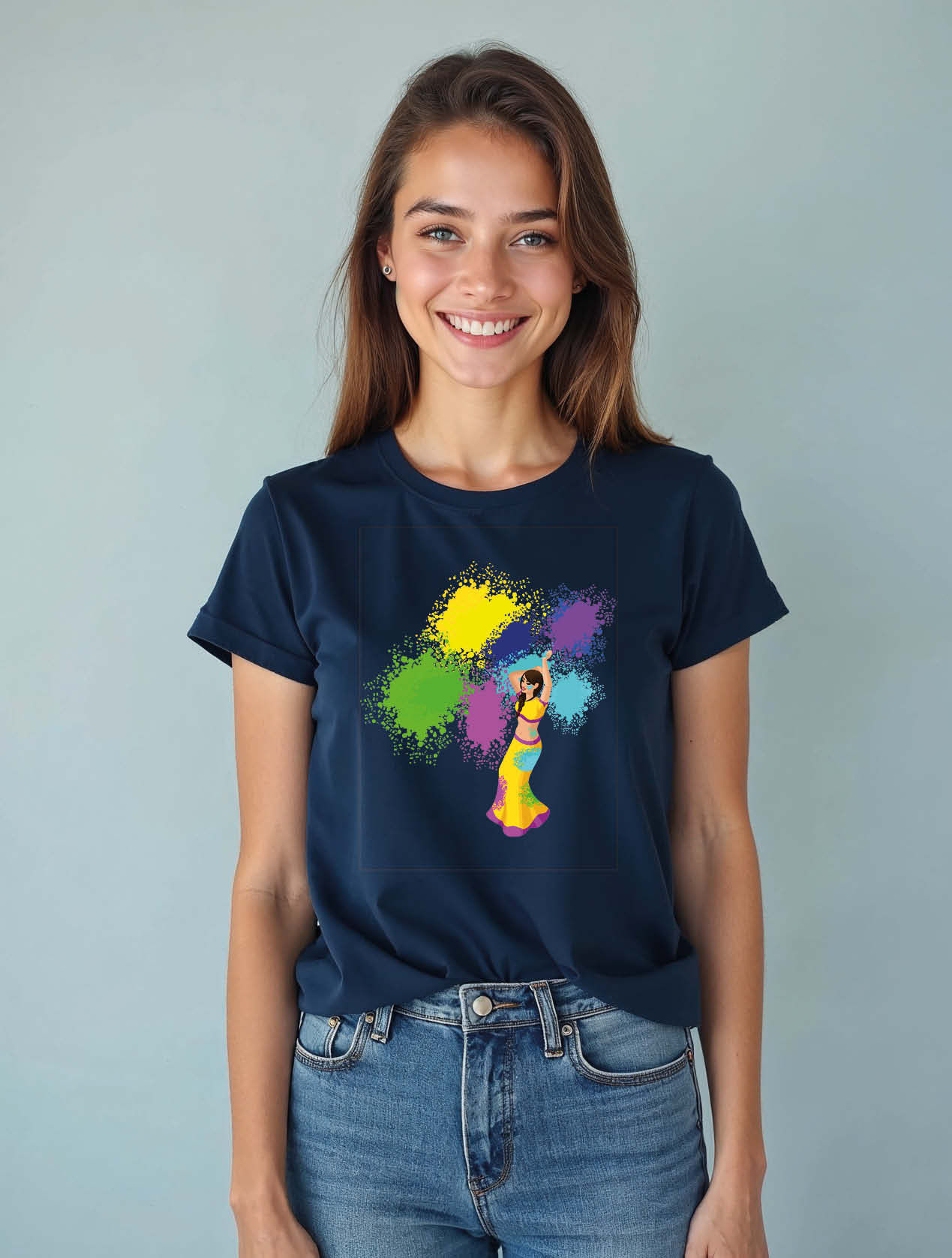 Holi Dancer Colour Splatter Modern Women’s Streetwear T-Shirt – Shop Now