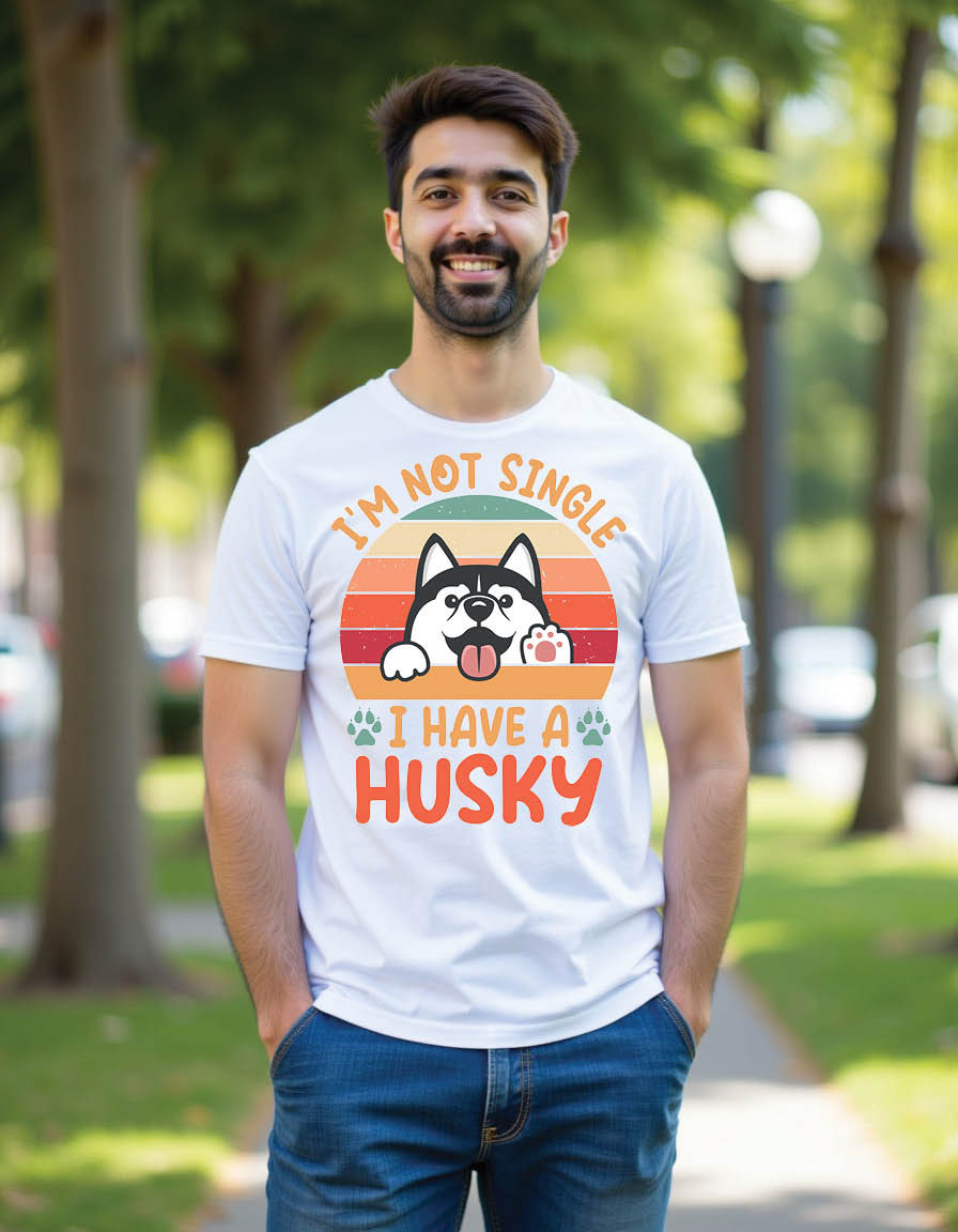 Thumbnail: i m single i have husky retro siberian husky dog mens printed graphic t shirt