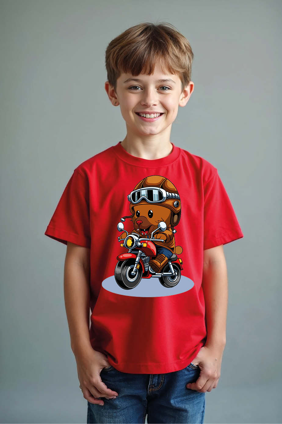 Cool Biker Beaver on Motorcycle Tee Trendy Stylish Kids Graphic T-Shirt
