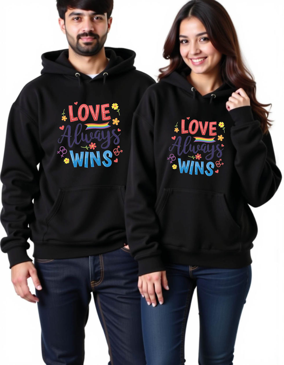 Thumbnail: love always wins Stylish Printed Graphic Couple Hoodies