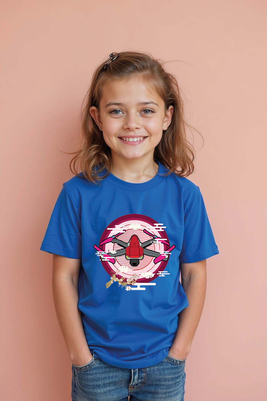 Thumbnail: Red and Pink Racing Drone Graphic  Modern Stylish Kids Graphic T-Shirt