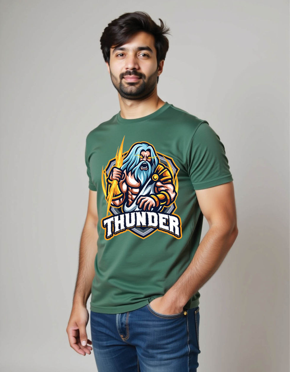 Thumbnail: zeus thunder god mascot esport logo design mens printed graphic t shirt