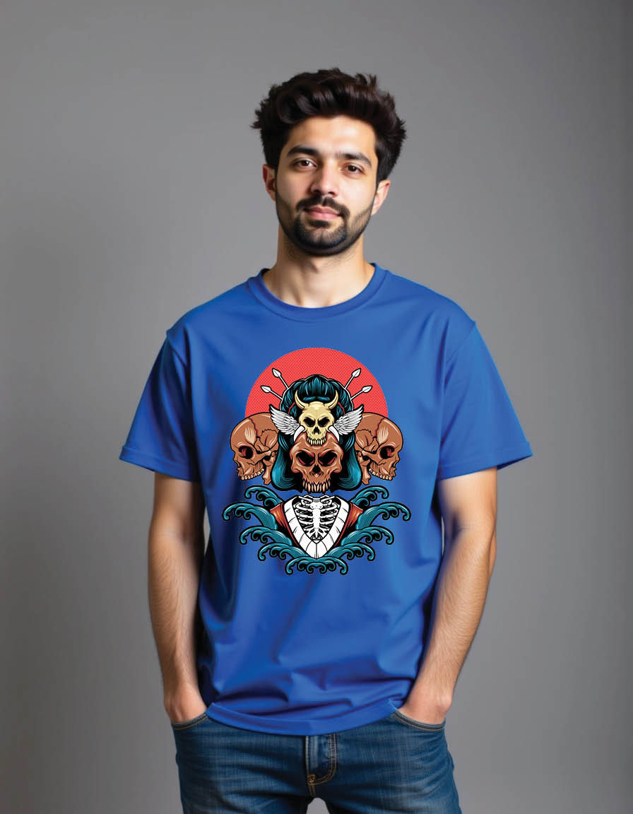 Thumbnail: geisha with skull theme mens printed graphic t shirts
