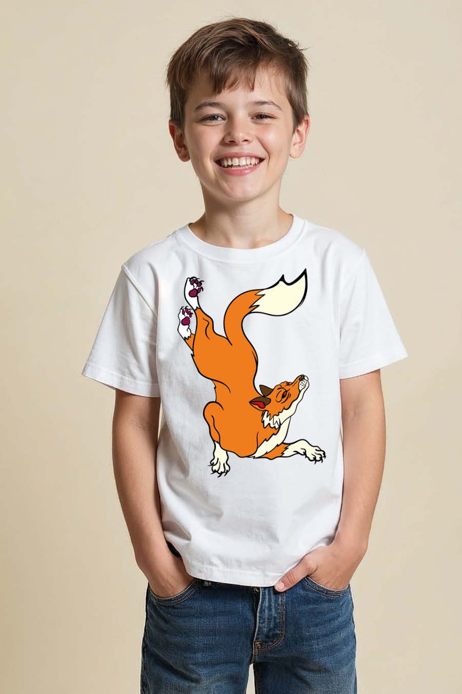 Thumbnail: Fox Doing a Handstand Graphic Cotton Cute Kids Typography T-Shirt