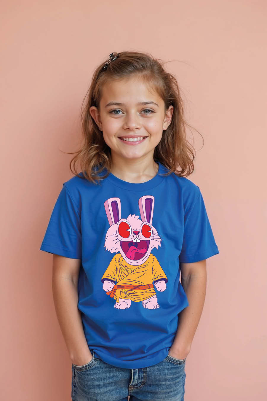 Crazy Kung Fu Rabbit Graphic T-Shirt Cotton Kids Printed T-Shirt boys & girls