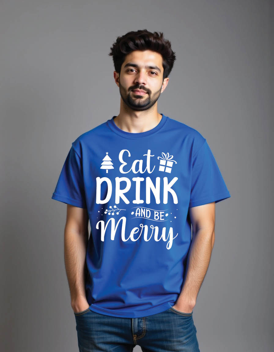 Thumbnail: eat drink be merry christmas quote mens printed graphic t shirt