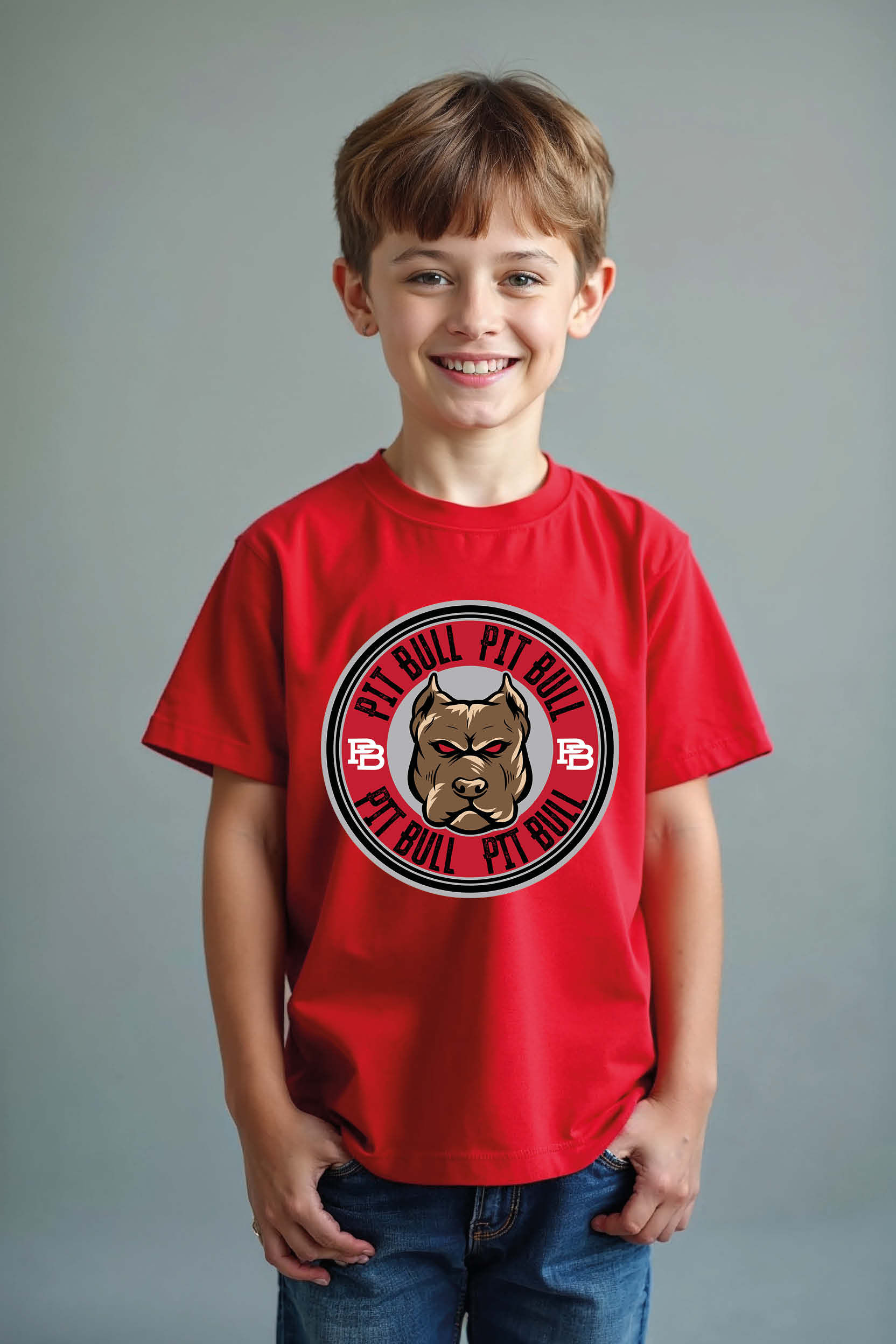 Aggressive Pit Bull Mascot T-Shirt Design Colorful Kids Graphic Tee