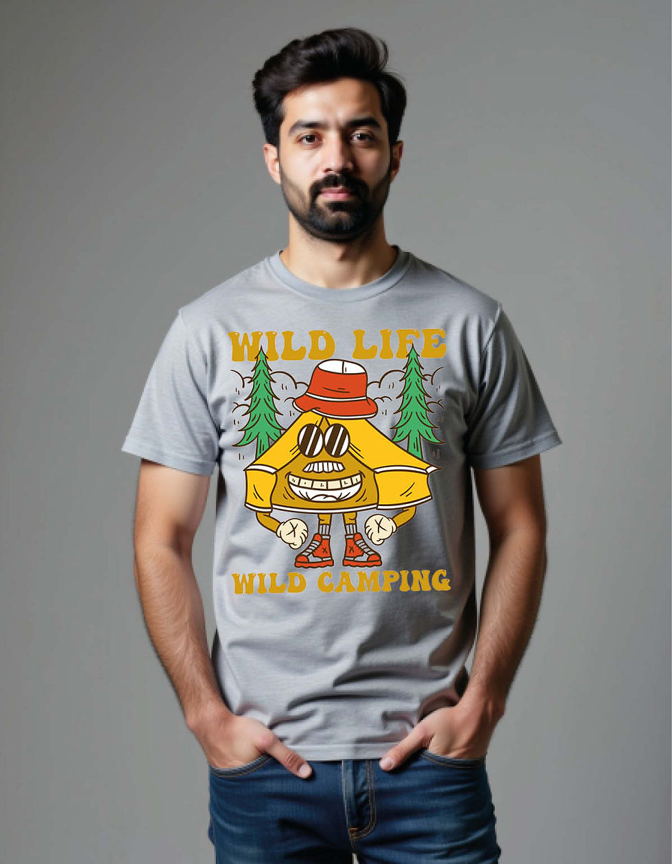 Thumbnail: Wild Life Wild Camping Unisex Printed T-Shirt for All Ages